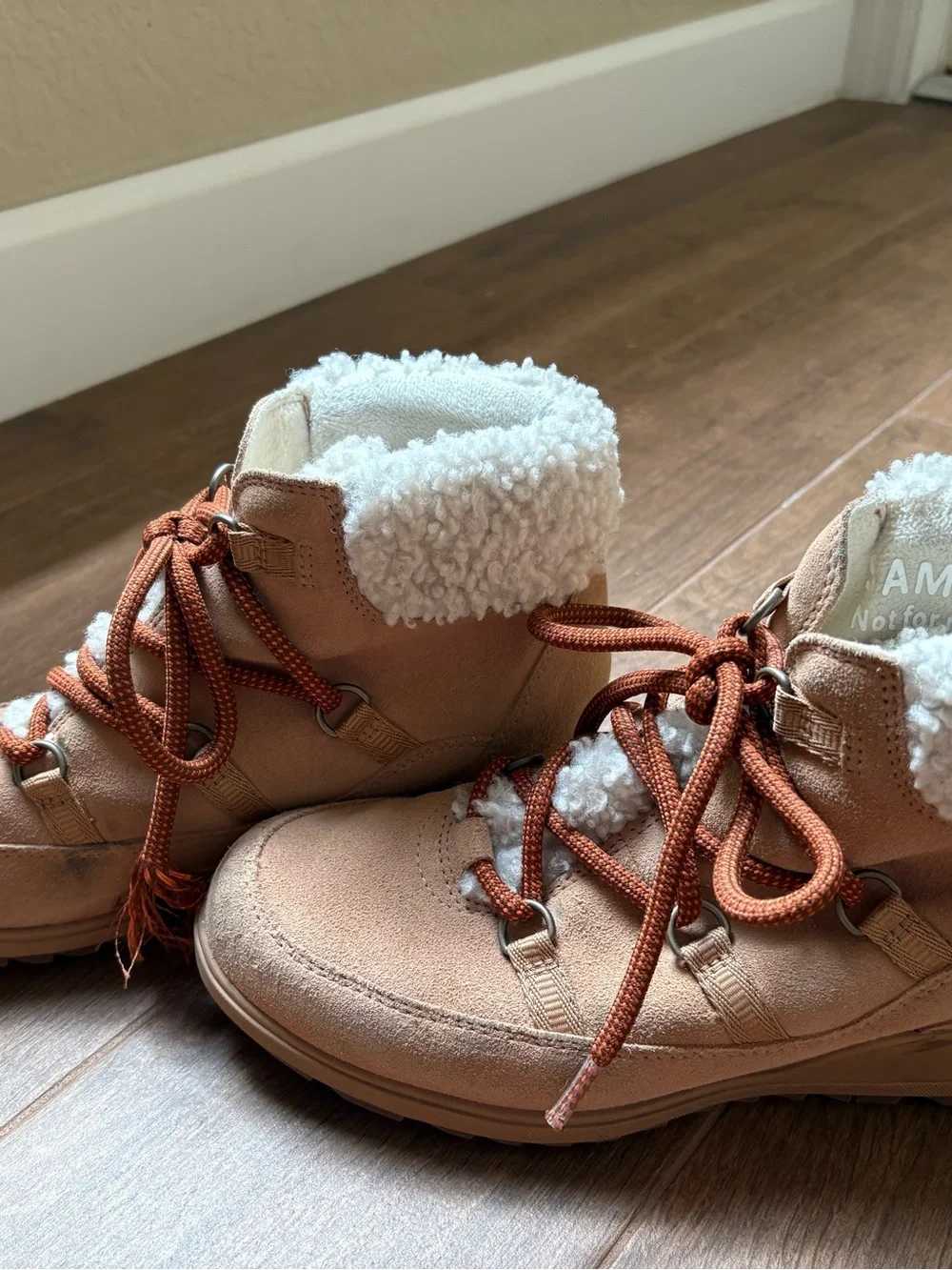Sorel Booties‎ Women Evie Cozy Lace Shearling Suede Winter Light Brown Size 8